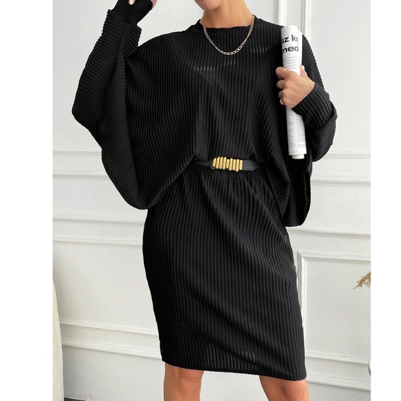 Dresses & Skirts - Classic Black Batwing Sleeve Top Ribbed Skirt Set